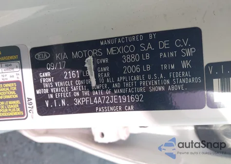 2018 Kia Forte Lx из США, поврежденный, VIN 3KPFL4A72JE191692